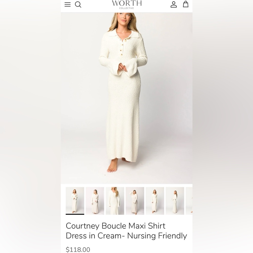 WORTH COLLECTIVE Boucle Maxi Shirt Dress in Cream- Nursing Friendly